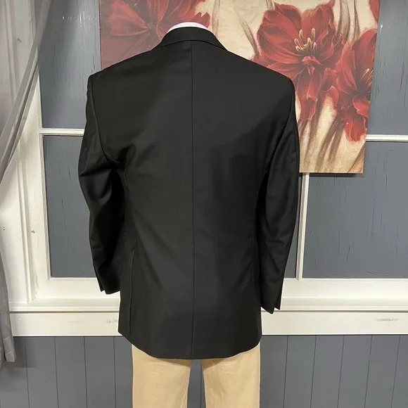 Jos A Bank Tuxedo Single Button Blazer Mens 41R Slim Fit Wool Black Ventless